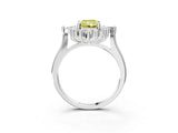 Platinum Fancy Yellow Radiant Cut Halo Diamond Cluster Ring with Marquise and Round Stones on a White Gold Band with Prong Setting_3