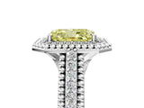 Platinum Fancy Yellow Radiant Cut Halo Diamond Ring with Beaded Split Shank and Four-Prong Setting_11