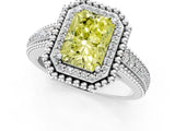 Platinum Fancy Yellow Radiant Cut Halo Diamond Ring with Beaded Split Shank and Four-Prong Setting_7