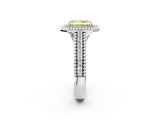 Platinum Fancy Yellow Radiant Cut Halo Diamond Ring with Beaded Split Shank and Four-Prong Setting_8