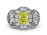 Platinum Fancy Yellow Radiant Cut Halo Milgrain Diamond Engagement Ring with Leaf Band and Four-Prong Setting_12