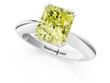 Platinum Fancy Yellow Radiant  Cut Solitaire Engagement Ring with Tapered Band and Four-Prong Setting 1