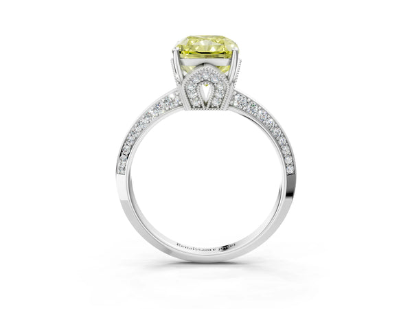 Platinum Radiant Cut Graduated Pave Engagement Ring Setting for Fancy Yellow Center