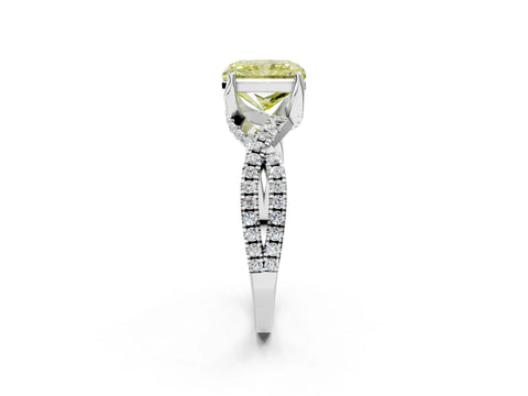 Platinum Fancy Yellow Radiant Cut Solitaire Twist Pave Diamond Engagement Ring with Prong Setting_44