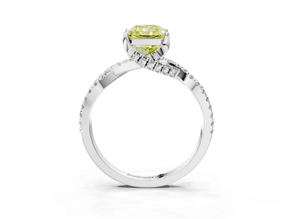 Platinum Radiant Cut Twisted Split Shank Engagement Ring Setting for Fancy Yellow Center