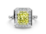 Platinum Fancy Yellow Radiant  Halo Diamond Engagement Ring with Twisted Band and Four-Prong Setting