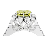 Platinum Fancy Yellow Radiant  Halo Diamond Floral Split Shank Engagement Ring 5