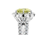 Platinum Fancy Yellow Radiant  Halo Diamond Floral Split Shank Engagement Ring