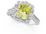 Platinum Fancy Yellow Radiant  Halo Milgrain Pave Diamond Ring with Four-Prong Setting 1