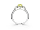 Platinum Fancy Yellow Radiant  Halo Milgrain Pave Diamond Ring with Four-Prong Setting 3