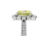 Platinum Fancy Yellow Radiant  Halo Milgrain Pave Diamond Ring with Four-Prong Setting 5