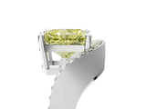 Platinum Fancy Yellow Radiant  Solitaire Diamond Engagement Ring with Pave Band and Four-Prong Setting