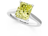 Platinum Fancy Yellow Radiant  Solitaire Diamond Ring with Four-Prong Setting and Tapered Band 1
