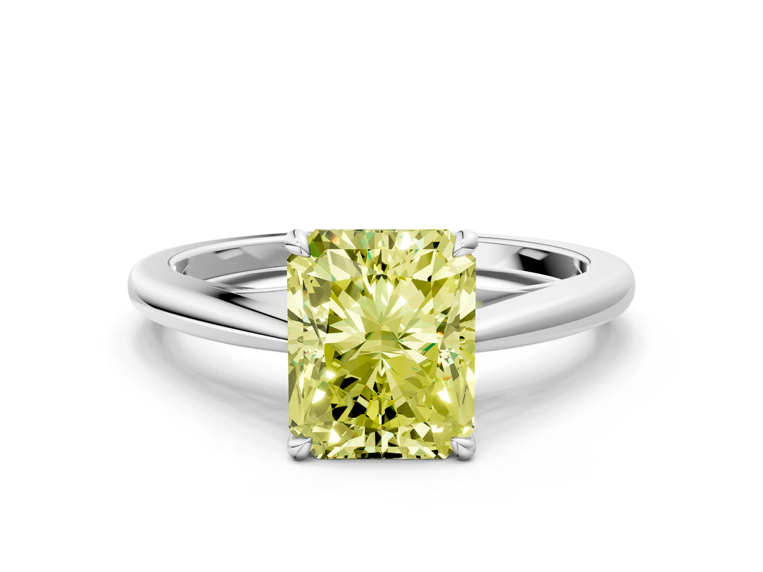 Platinum Fancy Yellow Radiant  Solitaire Engagement Ring with Four-Prong Setting and Classic Band 1