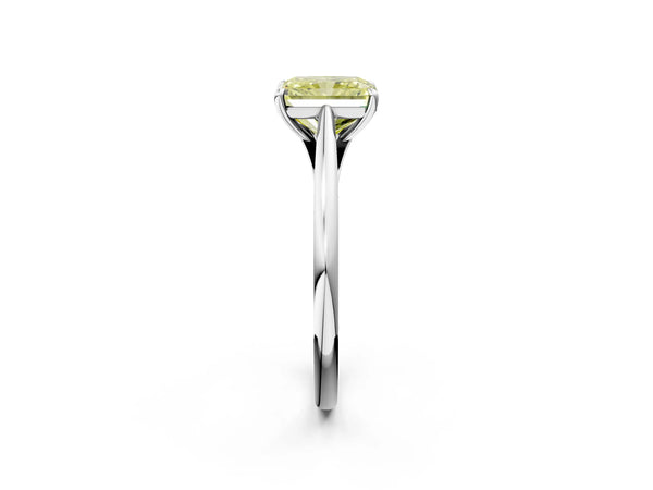 Platinum Fancy Yellow Radiant  Solitaire Engagement Ring with Four-Prong Setting and Classic Band