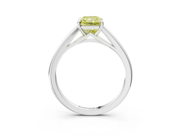 Platinum Fancy Yellow Radiant  Solitaire Engagement Ring with Four-Prong Setting and Classic Band