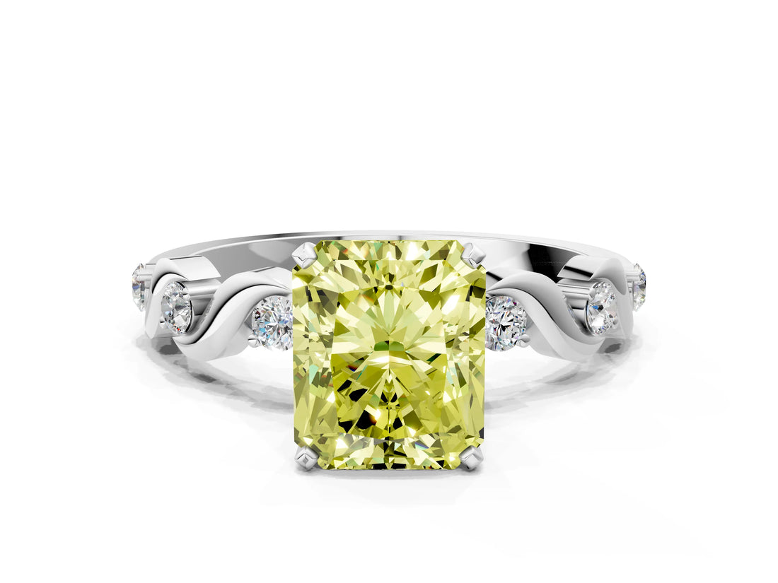 Platinum Fancy Yellow Radiant  Solitaire Twisted Band with Prong Setting
