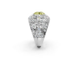 Platinum Fancy Yellow Round Cut Brilliant Halo Pave Diamond Milgrain Ring_14