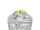 Platinum Fancy Yellow Round Cut Brilliant Halo Pave Diamond Milgrain Ring_17