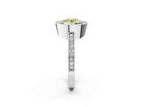 Platinum Fancy Yellow Round Cut-Cut Diamond Halo Engagement Ring with Pave Band and Prong Setting_8