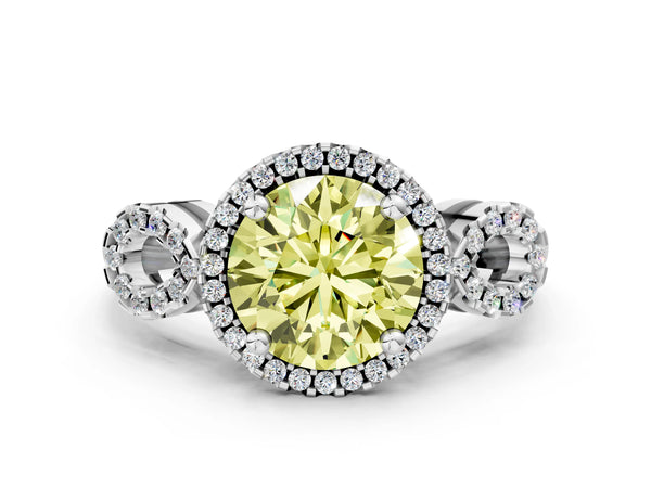 Platinum Round Pave Infinity Halo Engagement Ring Setting for Fancy Yellow Center