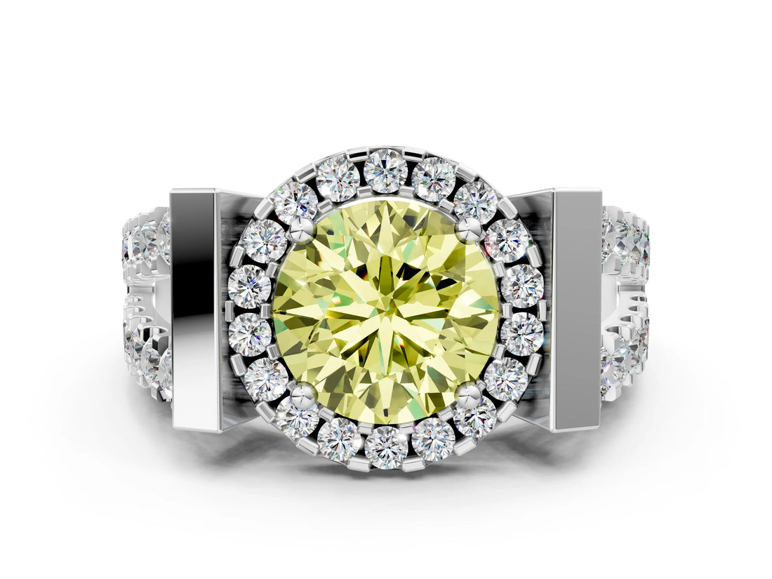 Platinum Fancy Yellow Round Cut Cut Halo Split Shank Prong Set Ring_12