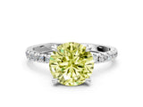 Platinum Fancy Yellow Round Cut Diamond Brilliant Solitaire Ring with Pavé Band and Four-Prong Setting_48