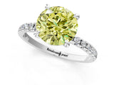 Platinum Fancy Yellow Round Cut Diamond Brilliant Solitaire Ring with Pavé Band and Four-Prong Setting_49