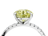 Platinum Fancy Yellow Round Cut Diamond Brilliant Solitaire Ring with Pavé Band and Four-Prong Setting_52