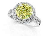 Platinum Fancy Yellow Round Cut Diamond Double Halo Ring with Split Shank and Four-Prong Setting_7