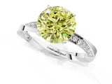 Platinum Fancy Yellow Round Cut Diamond Engagement Ring with Side Stone Accents and Four-Prong Setting_1