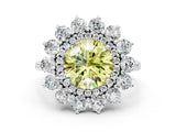 Platinum Fancy Yellow Round Cut Diamond Floral Double Halo Engagement Ring with Prong Setting_157