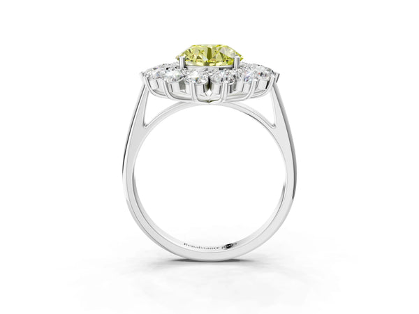 Platinum Round Floral Double Halo Engagement Ring Setting for Fancy Yellow Center