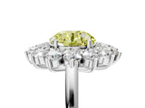 Platinum Fancy Yellow Round Cut Diamond Floral Double Halo Engagement Ring with Prong Setting_162