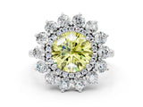 Platinum Fancy Yellow Round Cut Diamond Floral Double Halo Engagement Ring with Prong Setting_37
