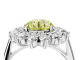 Platinum Fancy Yellow Round Cut Diamond Floral Double Halo Engagement Ring with Prong Setting_41