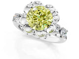 Platinum Fancy Yellow Round  Cut Diamond Floral Halo Engagement Ring with Shared Prong Setting 1