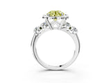 Platinum Fancy Yellow Round  Cut Diamond Floral Halo Engagement Ring with Shared Prong Setting 3