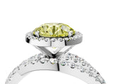 Platinum Fancy Yellow Round Cut Diamond Halo Ring with Round Split Shank and Prong Setting_16
