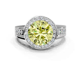 Platinum Fancy Yellow Round Cut Diamond Halo Ring with Split Shank and Bezel Accents and Prong Setting_12