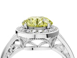 Platinum Fancy Yellow Round Cut Diamond Halo Ring with Split Shank and Bezel Accents and Prong Setting_16