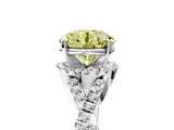 Platinum Fancy Yellow Round Cut Diamond  Halo Twist Band Solitaire Prong Setting Ring_23