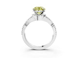 Platinum Fancy Yellow Round Cut Diamond  Halo Twist Band Solitaire Prong Setting Ring_27