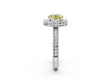 Platinum Fancy Yellow Round Cut Diamond Milgrain Halo Engagement Ring with Round Pavé Band and Prong Setting_14