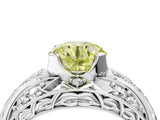 Platinum Fancy Yellow Round Cut Diamond Pave Art Deco Split Shank Ring with Four-Prong Setting_10