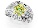 Platinum Fancy Yellow Round Cut Diamond Pave Art Deco Split Shank Ring with Four-Prong Setting_7