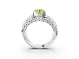 Platinum Fancy Yellow Round Cut Diamond Pave Art Deco Split Shank Ring with Four-Prong Setting_9