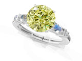 Platinum Fancy Yellow Round  Cut Diamond Ring with Baguette Side Stones, Channel Set Band, and Four-Prong Setting_25