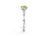 Platinum Fancy Yellow Round  Cut Diamond Ring with Baguette Side Stones, Channel Set Band, and Four-Prong Setting_26