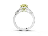 Platinum Fancy Yellow Round  Cut Diamond Ring with Baguette Side Stones, Channel Set Band, and Four-Prong Setting_27